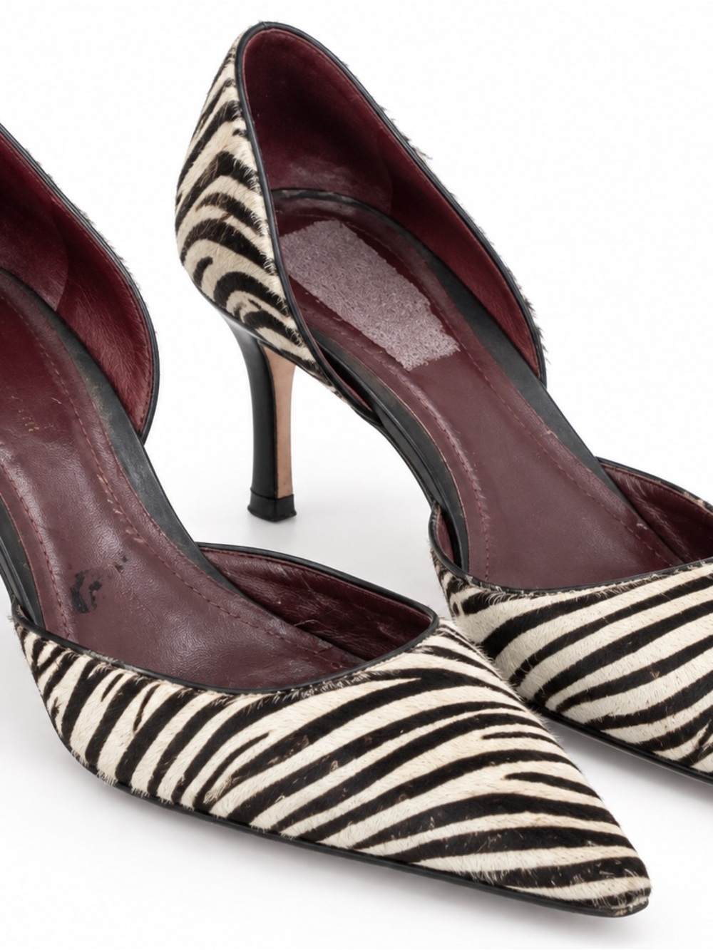 Ann Taylor Zebra Print Pointed Toe Slingback Heels Size 9M Black White Calf Hair